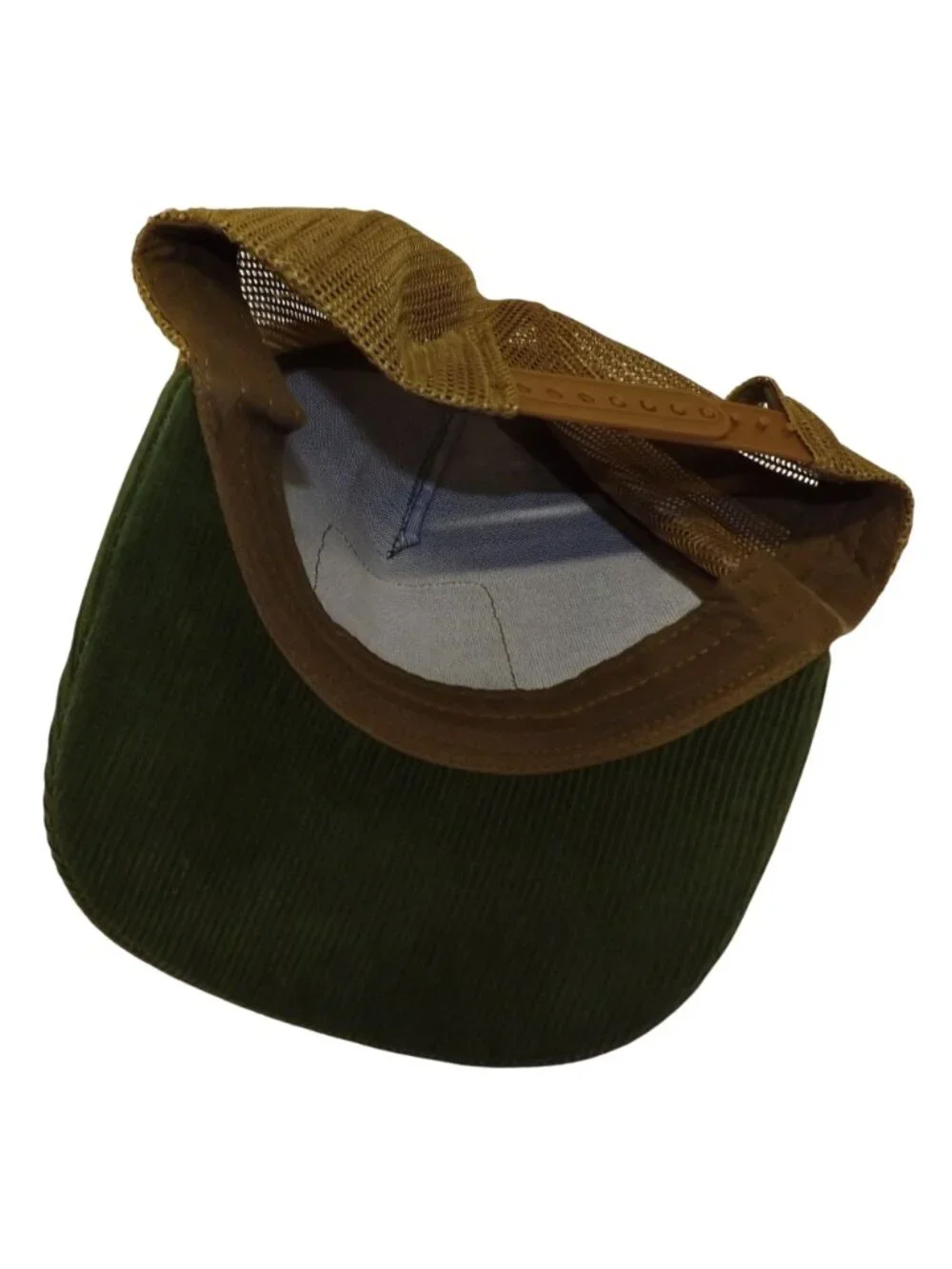 Smokey Bear Corduroy Mesh Trucker Hat Adjustable Forest Green & Tan Snapback